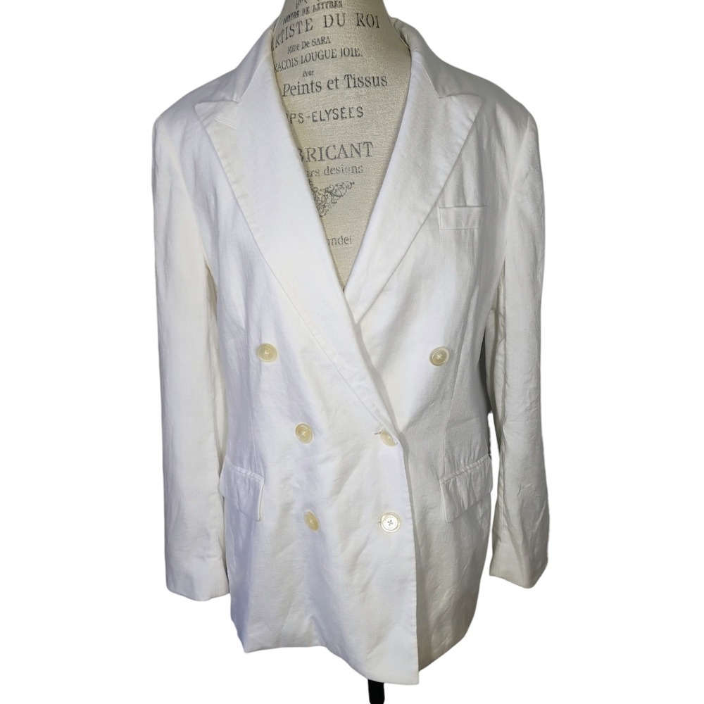 Vtg Lauren Ralph Lauren 100% Linen Blazer Womens Size 14 White Classic Old Money